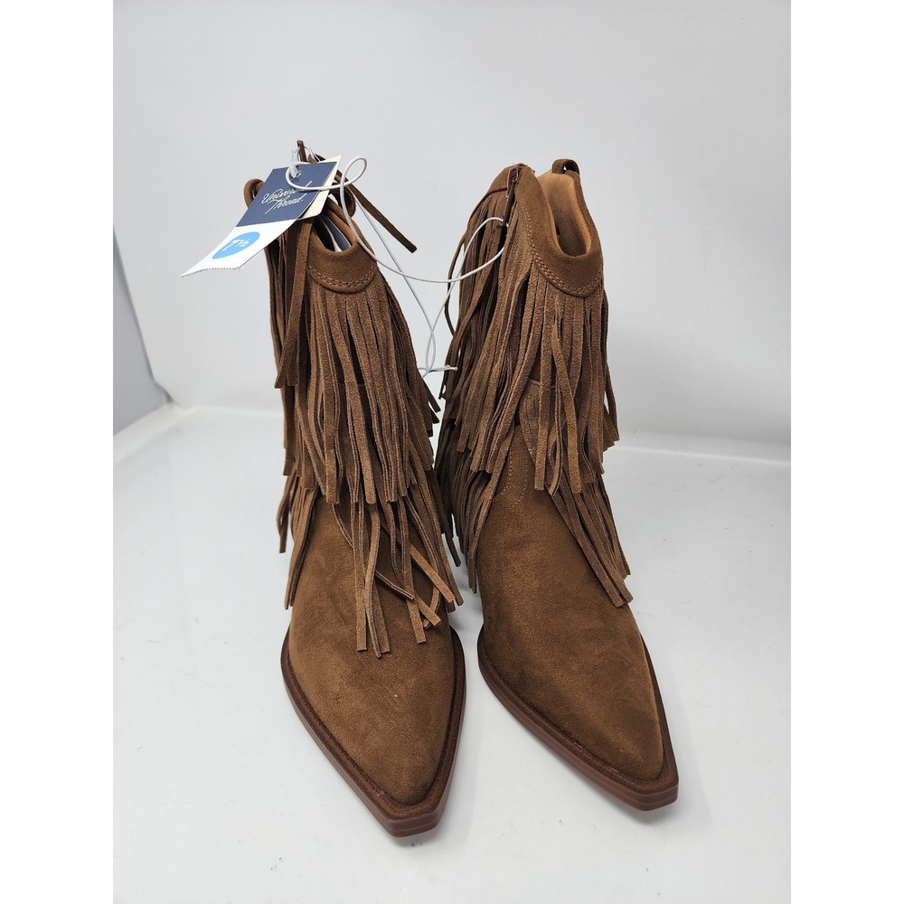 Universal Thread Womens Fringe Western Boots Brown Faux Suede Casual Size 7.5